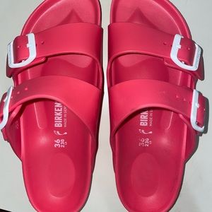 Rubber Birkenstocks hot pink